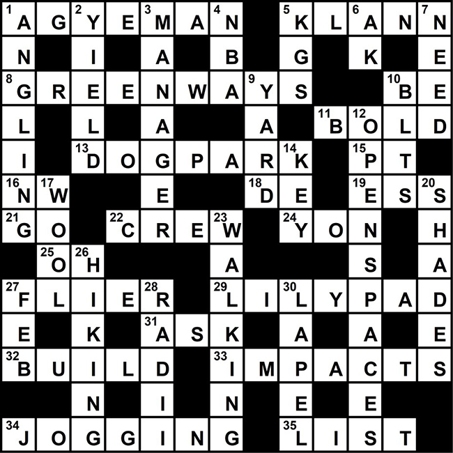 Parks and Recreation Magazine Crossword Answers National Recreation